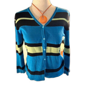 Vtg. Women's Silk Multi Colored Striped Cardigan Size S